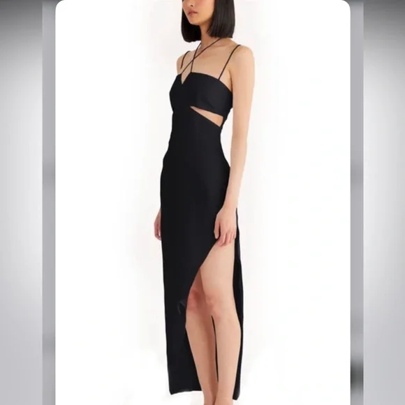 RUMER NWT Freya Black Linen Cut Out Maxi Dress M Reverie - Picture 3 of 13